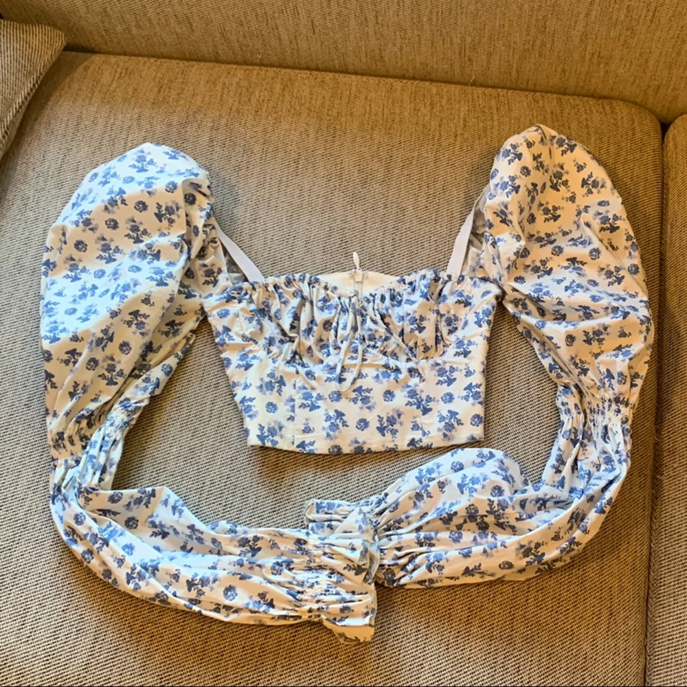 House of CB | EUC Blue Print Cropped Corset Top | Sz XS - Picture 3 of 12